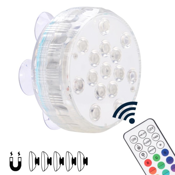 15 LED nedsänkbara led poolljus 16 färger undervattensdamljus med sugkoppar IP68 vattentät badkarsljus för fontänavarier
