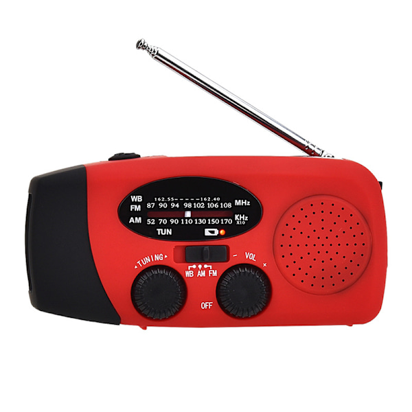 Nöd-solradio med handvev, väderradio med LED