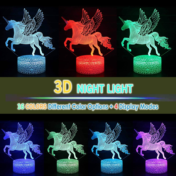 Enhörning 3D Illusion LED Bordslampa Nattlampa med Belysning