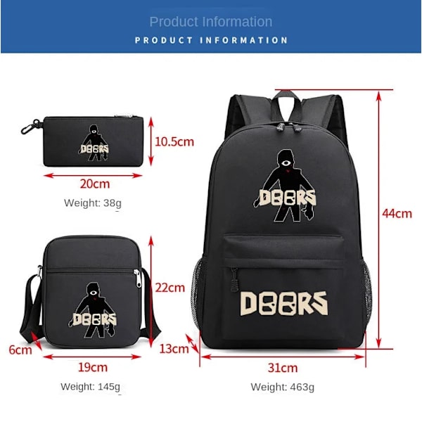 Dørrar Roblox Tre-delt Ryggsekk Lightning Black ~ 4 Tre-delt