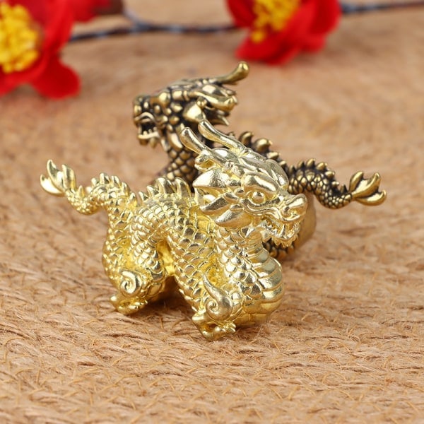 1 st Antik prydnad Djur Drake Staty Feng Shui Dekor M?rk guld