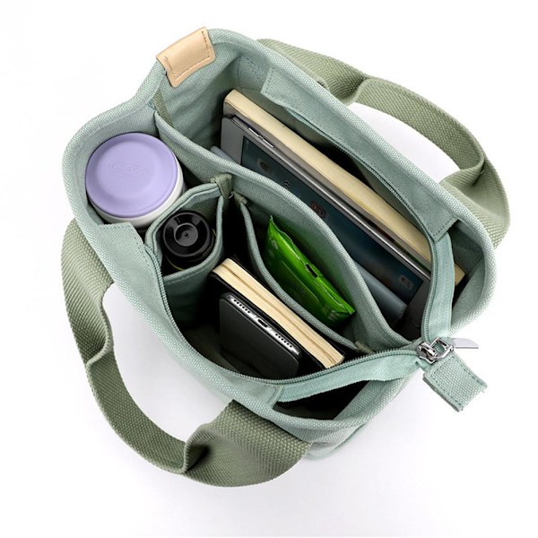 Canvas stoffveske Multi-Pocket GRØNN - spot salg Green