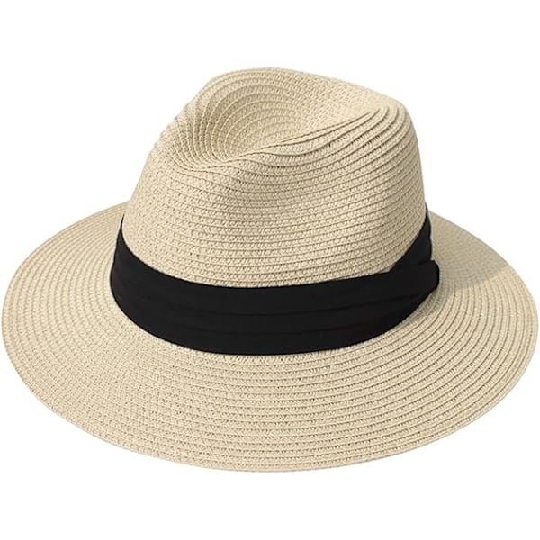 Women Wide Brim Straw Panama Roll up Hat  Beach Sun Hat UPF50+