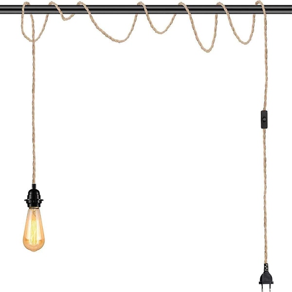 2-pack Hänglampor i Hamparep med Strömbrytare, 4,5 m Sladd, E27 Sockel för Kök, Matbord, Bar (Ingen Glödlampa)[JR]
