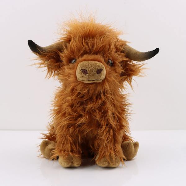 Brun Highland-ko (25 cm), realistisk mjuk plysch bondgårdsleksak, sim