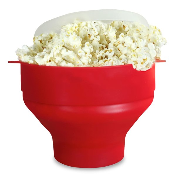 Popcorn skål i silikone - mikrobølgeovn skål til popcorn - sammenklappelig rød - WELLNGS