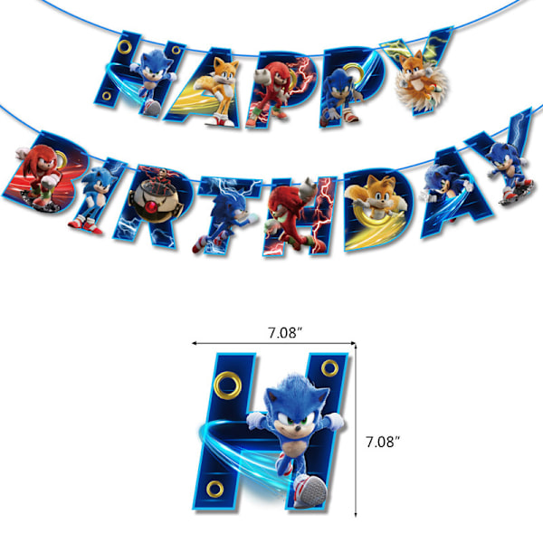 Tecknad Sonic Födelsedagsfest Dekorationer Ballong Banner Set[JR] B