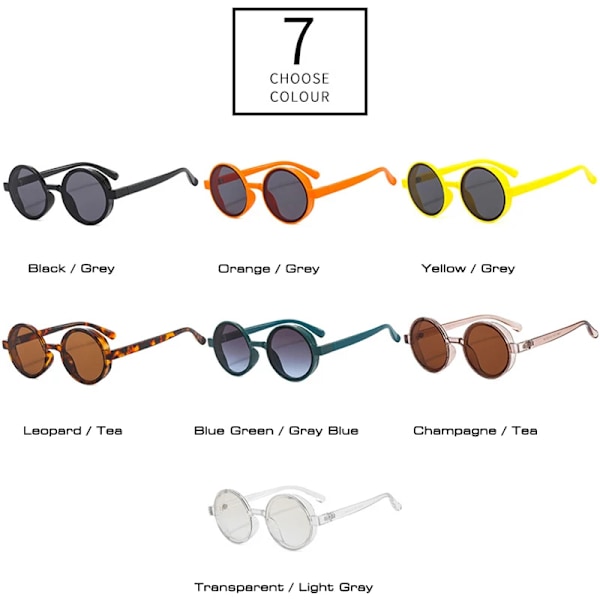 SO&EI Ins Populære Runde Solbriller til Kvinder Retro Punk Trendy Gul Orange Solbriller til Mænd Solbriller UV400 Sort grå Black grey As the picture