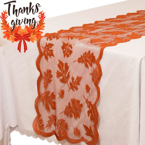 Fall Table Runner Decorations 13 x 72 Inch Maple Leaves Table Runner Fall Decor Harvest Lace Pumpkin Runner Brow Long(Brown)