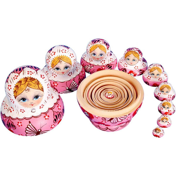 Set med 10 ryska dockor (Matryoshka-dockor) - Handmålade inneslutande dockor - Traditionell och dekorativ konst
