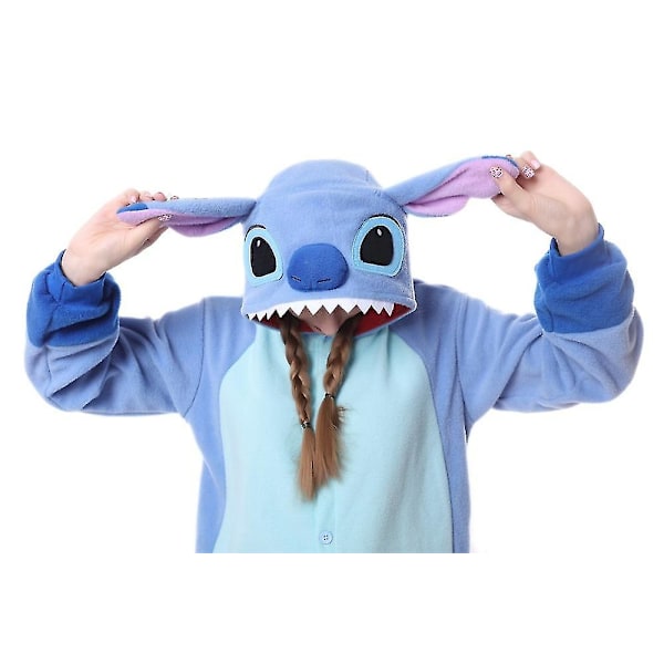 Stitch Pyjamas Anime Tegneserie Nattklær Outfit Jumpsuit Blå Blue L