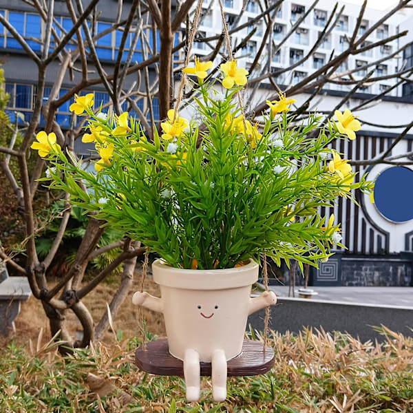 Smilende ansikt hengende gyngestol planter potte for innendørs utendørs plante harpiks blomsterpotte plante levende gave til morsdag jul