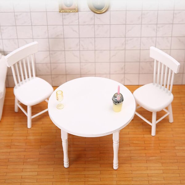 1/12 Dockhus Miniatyr Möbel Vit Trämatbord Chair