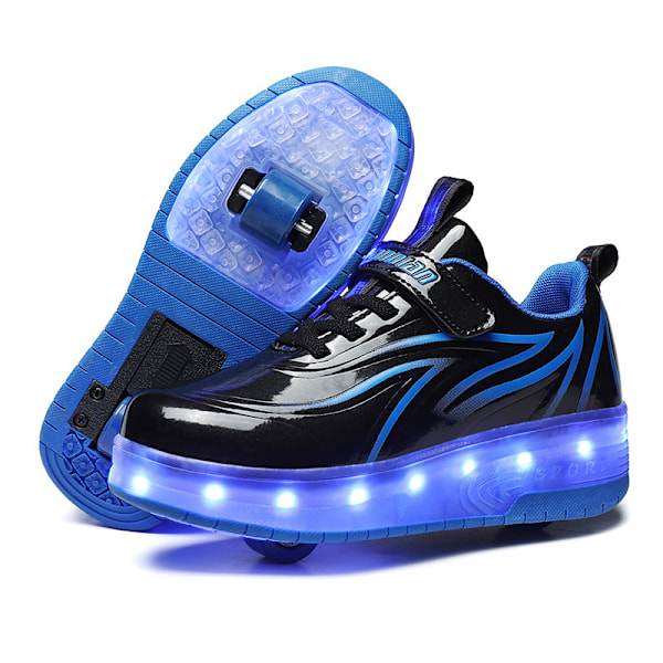 Barn LED USB Uppladdningsbara Enkelhjulsskor svart och blå black and blue 29