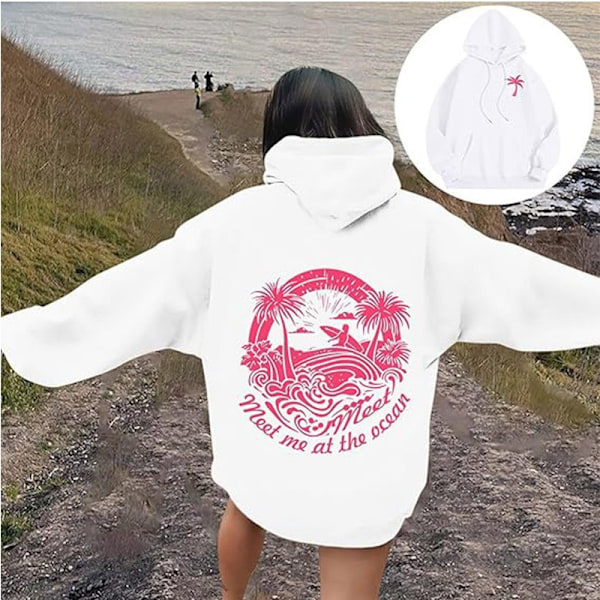 Palm Puff Hettegenser Oversized Langermet Bokstavtrykk Genser for Tenåringsjenter Y2k Hettegenser Mote Snøring Genser med Lommer Hvit Hvit White 3XL