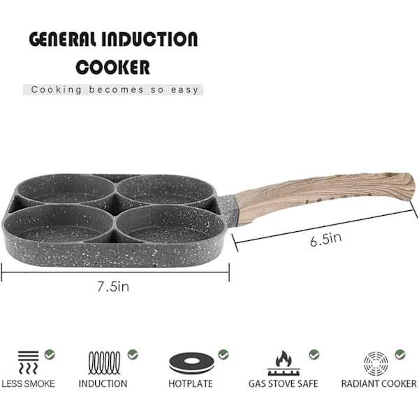 Non-Stick Stekepanne med 4 Hull for Pannekaker, Stekt Egg, Hamburger Panna