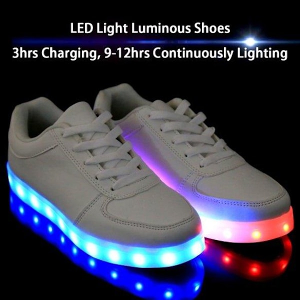 LED-sko sneakers Børn/Voksne, VITA - størrelse 27-45 Hvid White Storlek 29 Vita
