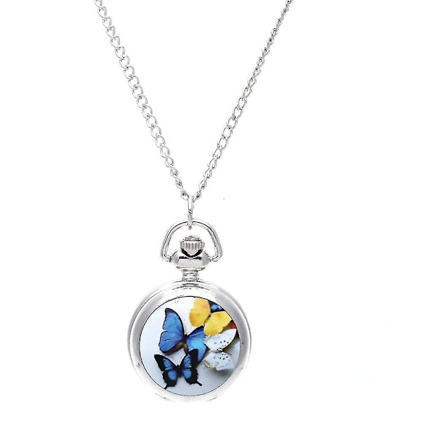 Dame Locket Anheng Kvarts Lommeur Halskjede Kjede Vintage Sommerfugl [klokke]