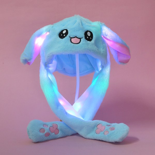 Plys og varm kaninhue med LED-lys, hoppende hue Luminous Blue Rabbit Hat