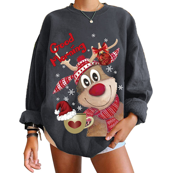 Juletrøje til kvinder, hyggelig strik, grå julepullover Grey M