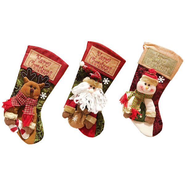 3PCS Christmas Stocking Classic Large Stockings Santa, Snowman,