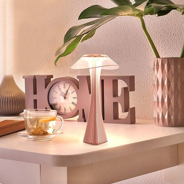 Dimbar USB-bordslampa Uppladdningsbar sänglampa - Rosa LED nattlampa