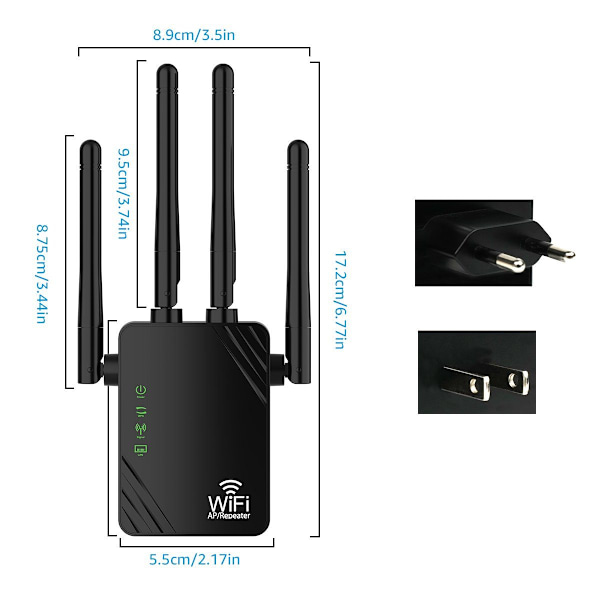 WLAN-repeater WLAN-förstärkare 1200Mbit/s 5GHz & 2.4GHz dubbelbands W