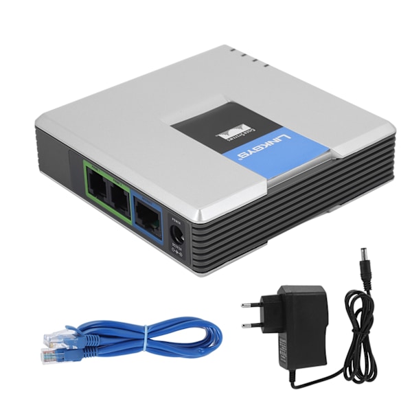 VoIP Gateway Internetttelefon 2-portsadapter SIP RJ45-kabel for Linksys PAP2T EU-plugg 100-240V