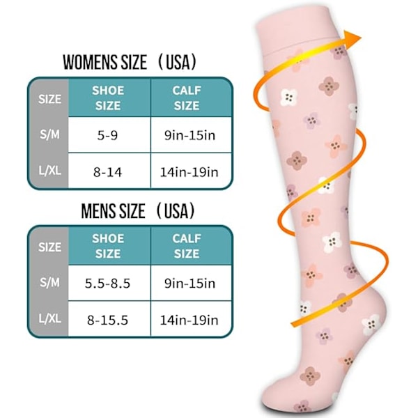 Kompressiosukat naisille ja miehille, verenkiertoa parantavat (6 paria) - asteittain tukea antavat sukat juoksuun, urheiluun, L/XL L/XL
