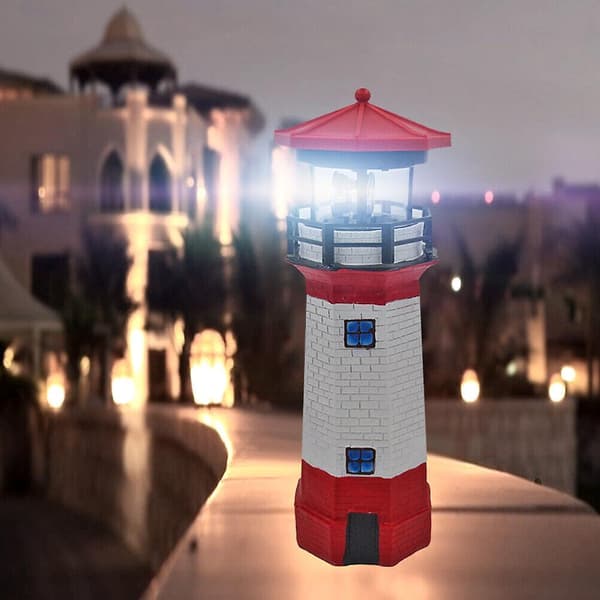 Solcellsdriven LED Roterande Fyr Sensor Beacon Trädgård Utomhusbelysning Staty Red
