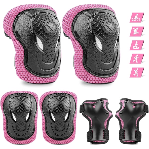 Barnknäskydd Set 6-delad Skateboard Pad Justerbar Rullbräda Handledsskydd Cover, Pojke och Flicka Skyddsutrustning Kit