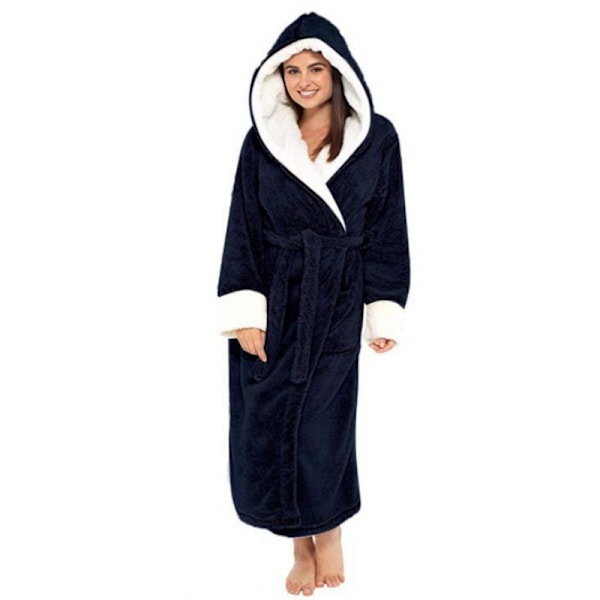 Huva Sherpa Robe Lång Plysch Fuzzy Morgonrock Marinblå Navy Blue Navy Blue M