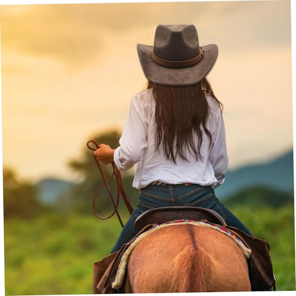 Brun cowboyhat, bredskygget cowboyhat westernhat brun cowboyhat med bæltespænde ruskind cowgirlhat til mænd og kvinder udklædningsfest