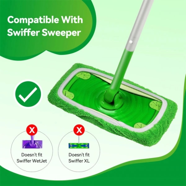 Swiffer Sweeper Mop erstatningskluter, kluter til Swiffer gulvmopp, gjenbrukbar pute 2 st