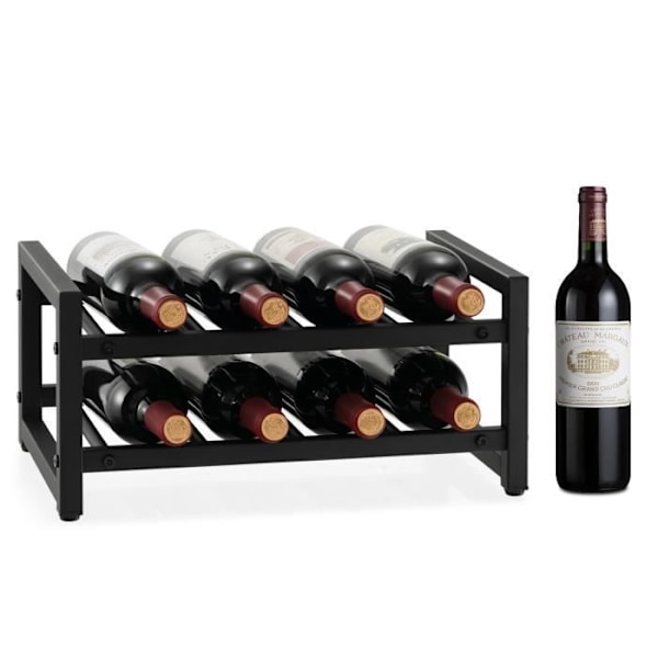 COSTWAY vinreol/vinholder i metall for 8 flasker, rustsikker overflate, 2-lags flaskeholder med justerbare føtter Svart