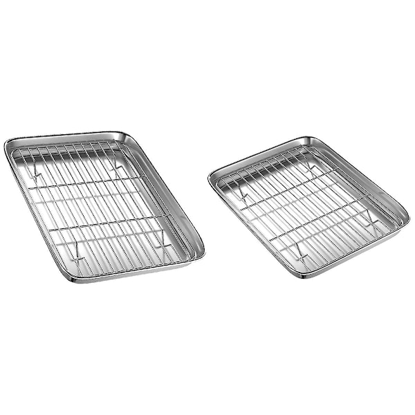 Set med 2 ugnsbrickor och galler, liten rostfri bakplåt med kylgaller, 10\" & 9\"