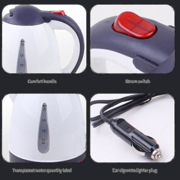 1000ml Elektrisk vattenkokare för bil 12v 150w Bärbar cigarettändarutkokare för resor Resor Vit [kk] 12V 150W