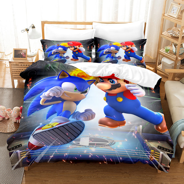 Sonic tegneserie anime sengetøj dynebetræk sæt tre dele 135*200