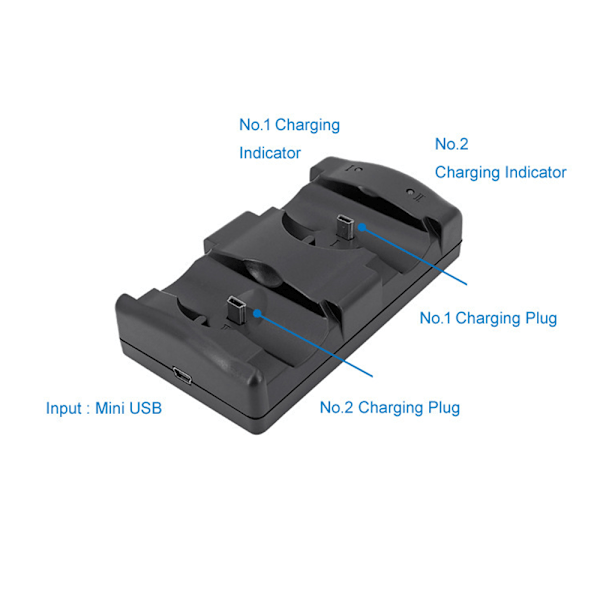 Opladningsstation til Playstation 3 controllere, 2-i-1 opladningsstation med LED-indikator, kompatibel med Playstation PS3/MOVE controllere