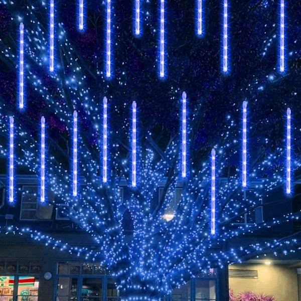 Ulkoilman vedenpitävät jouluiset meteorisuihkuvalot, pistoke, lumihiutaleen sade jääpuikko jouluvalokoriste, sininen