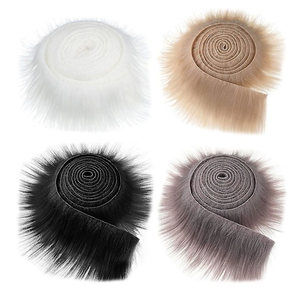 4 stk kunstig pelsbånd stoff lurvete pels stoffer DIY håndverk fluffy strimler