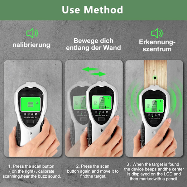 Professionell 4-i-1 Ledningssökare Väggsökare med HD LCD-skärm, Ledningssökare för Träreglar, Strömkabel och Metallrör[ch]