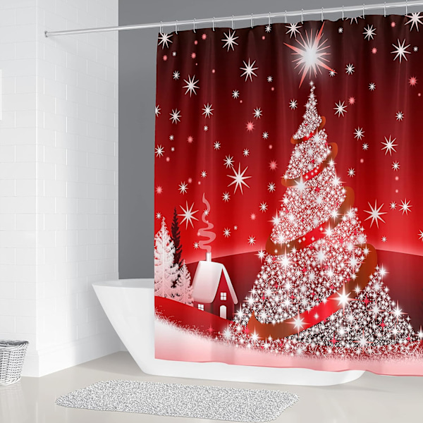 ##/Duschforhæng Jul, Rød, 180 x 200 cm, Skimmelresistent, Ch##/