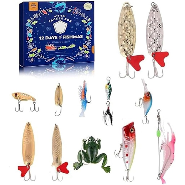 2024 Advent Calendar Fishing Christmas Countdown Fishing Drawstring, Jul 24 Day Fishing Drawstring Set for Fisher Adult Men Teen Boys(12 Days-A)