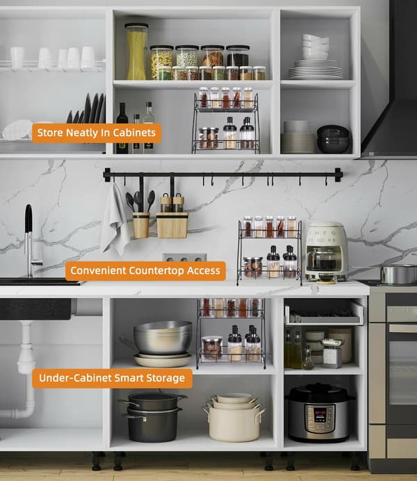 Kitchen Shelf, Countertop Shelf, Spice Organizer, Space-Saving Storage for Kitchen and Bathroom
