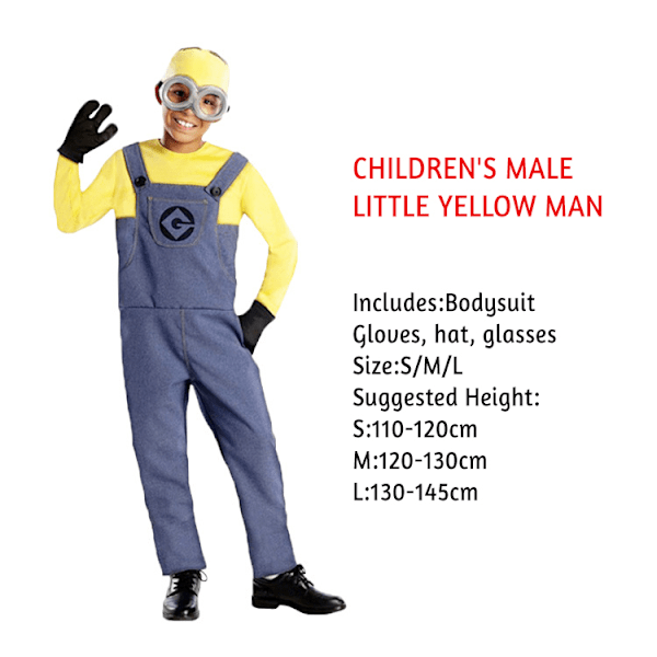 Bob Minion-kostume til børn, dreng pige Minion jumpsuit outfit med briller og hat pige Girl Girl M