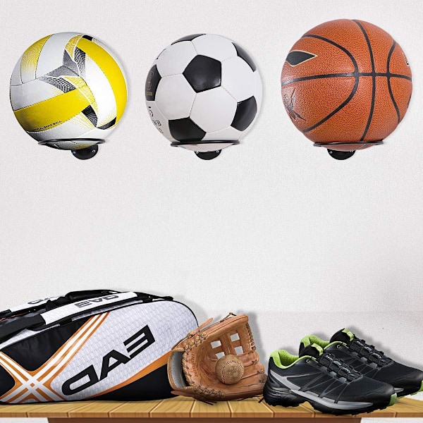 Veggmontert ballholder – 2 stk ballholder Space Saver Veggfeste Display Oppbevaring Fotball soverom Tilbehør (svart)