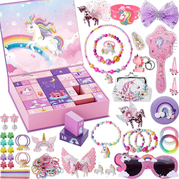 2024 Ny Jul Adventskalender Charm 24 Dagers Nedtelling Kalender Jente Smykker Halskje Armbånd Unicorn Julegaver style 3