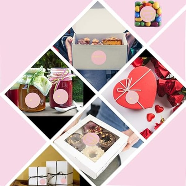 1,5\" Runde håndlagde Kraft-etiketter med rosa kjærlighetsmerker, 500 etiketter