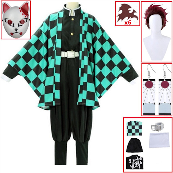 Demon Slayer Kimetsu no Yaiba Tanjirou Kamado Cosplay -asu Kimono Kappa Halloween-juhlat Anime Vaatteet Uniform Set A5 A5 L